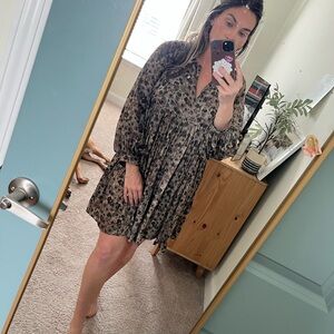 Leopard-Print Mini Smock Dress in Brown